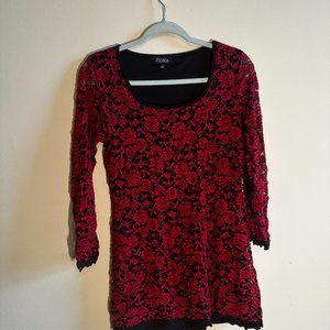 Papillon short dress with beautiful red and black lace medium runs small